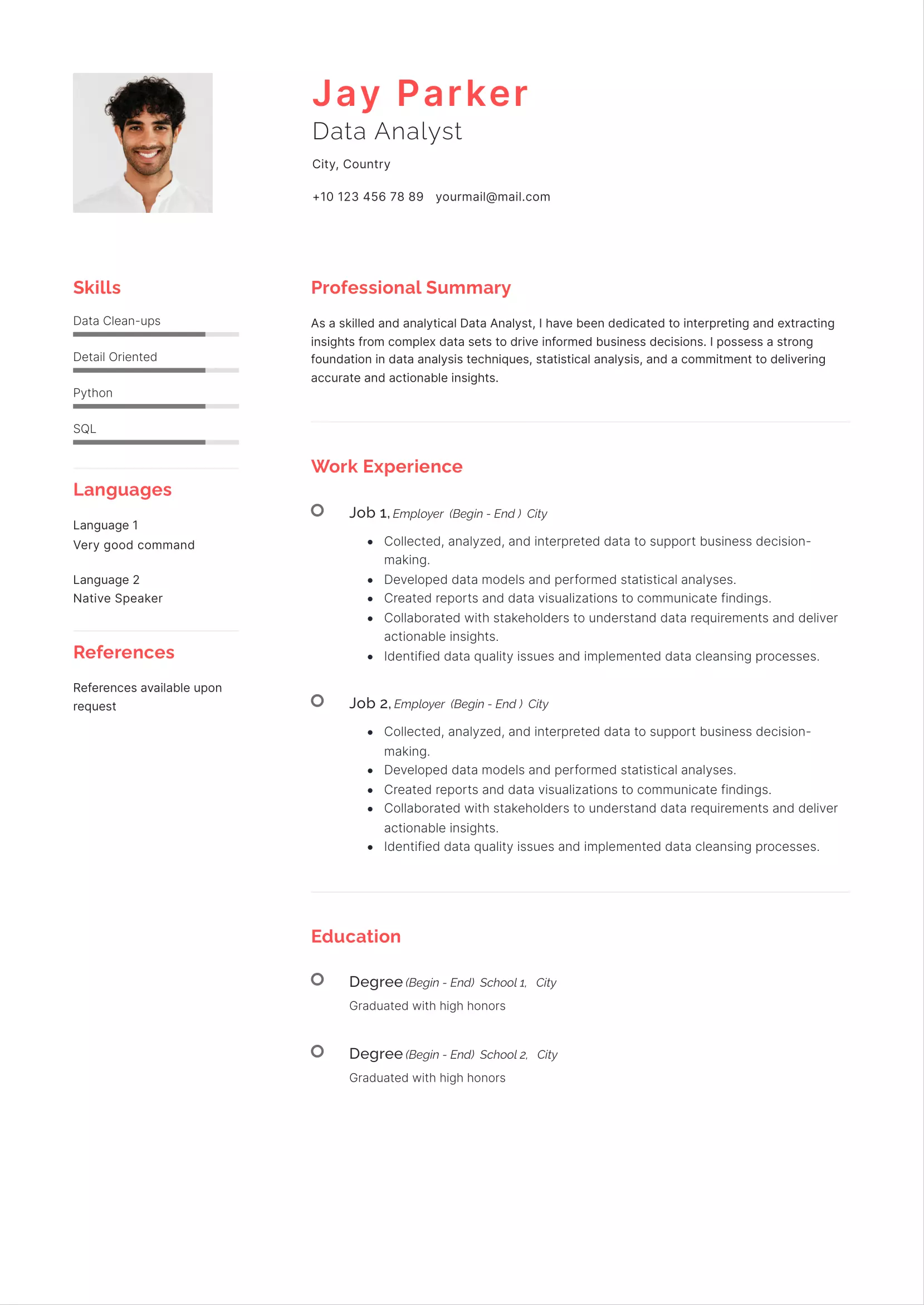 Data analyst resume CV