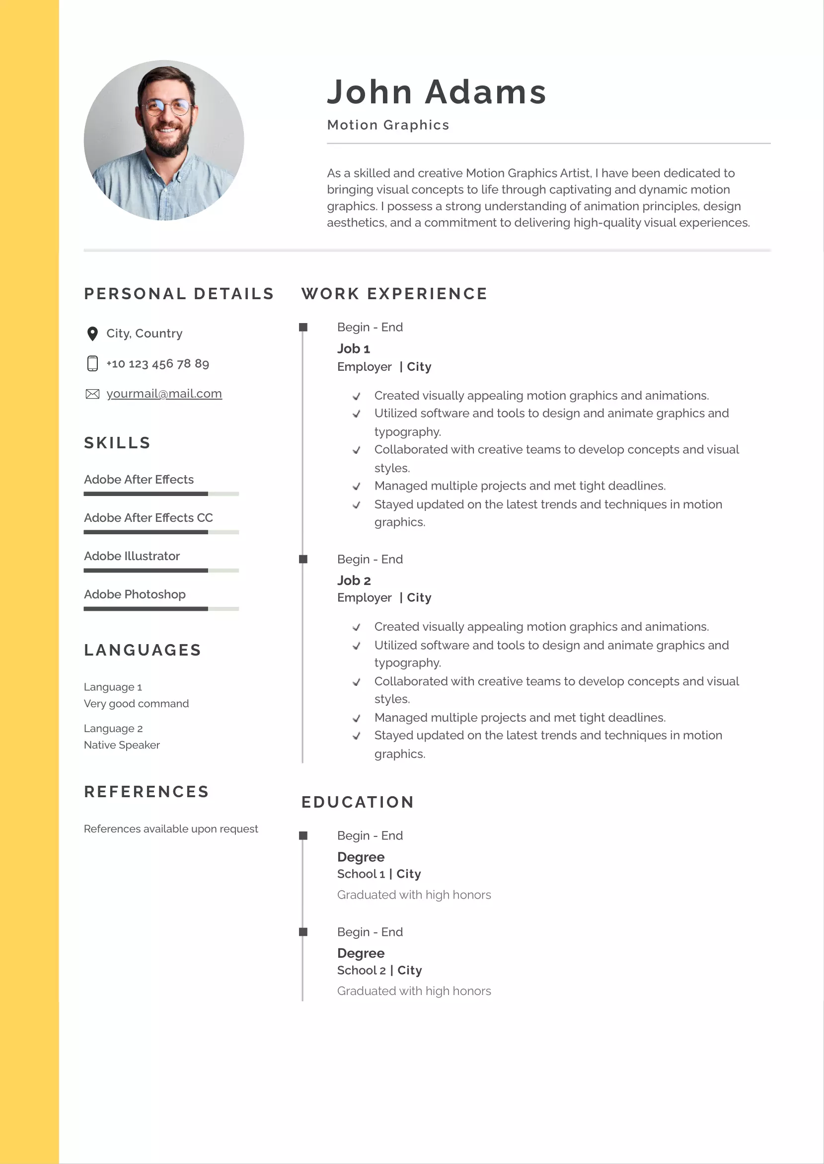 Motion graphics artist resume CV