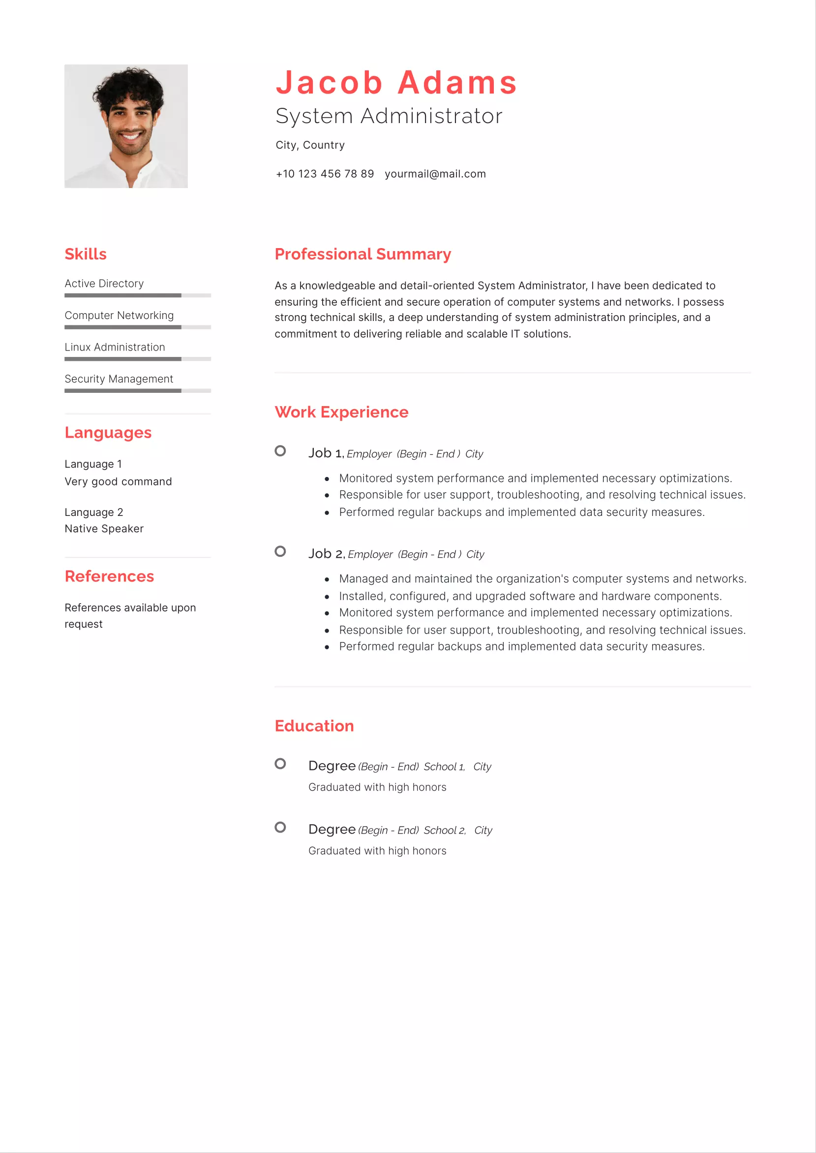 System administrator resume CV