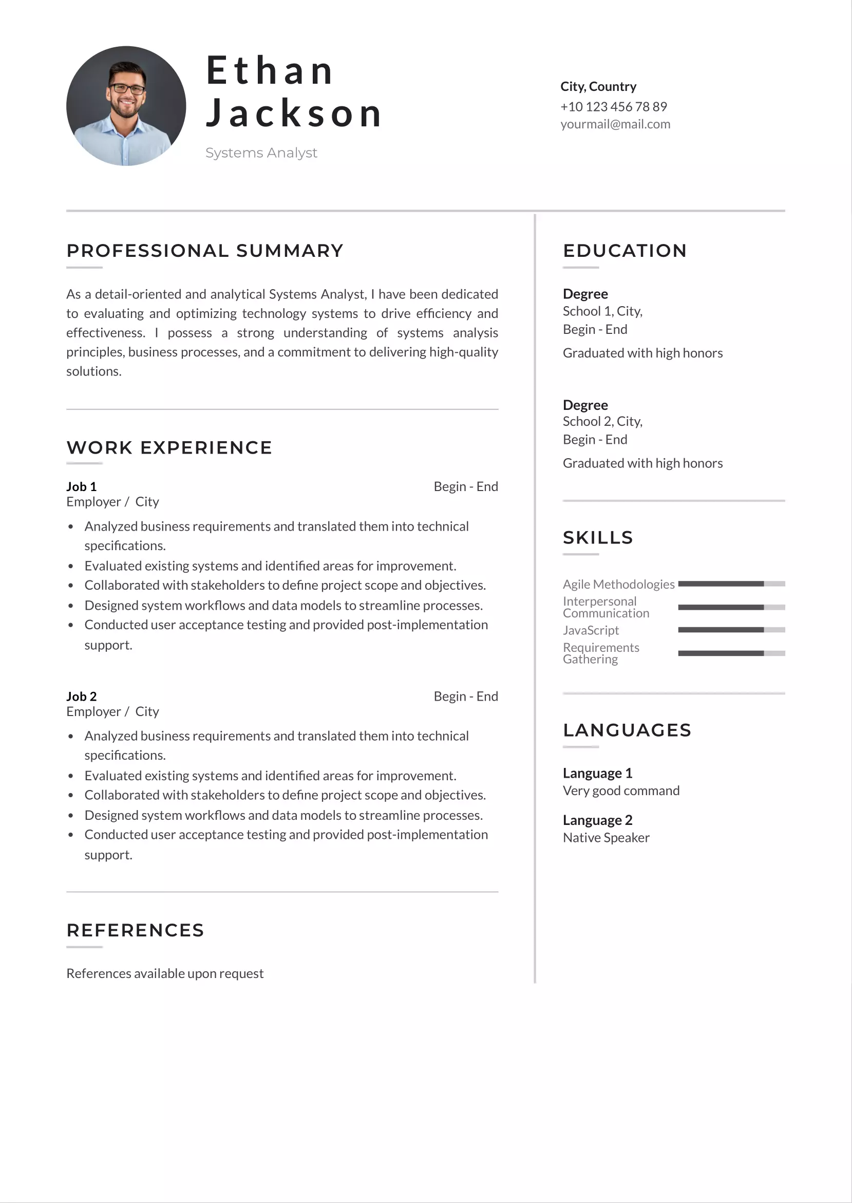 Systems analyst resume CV
