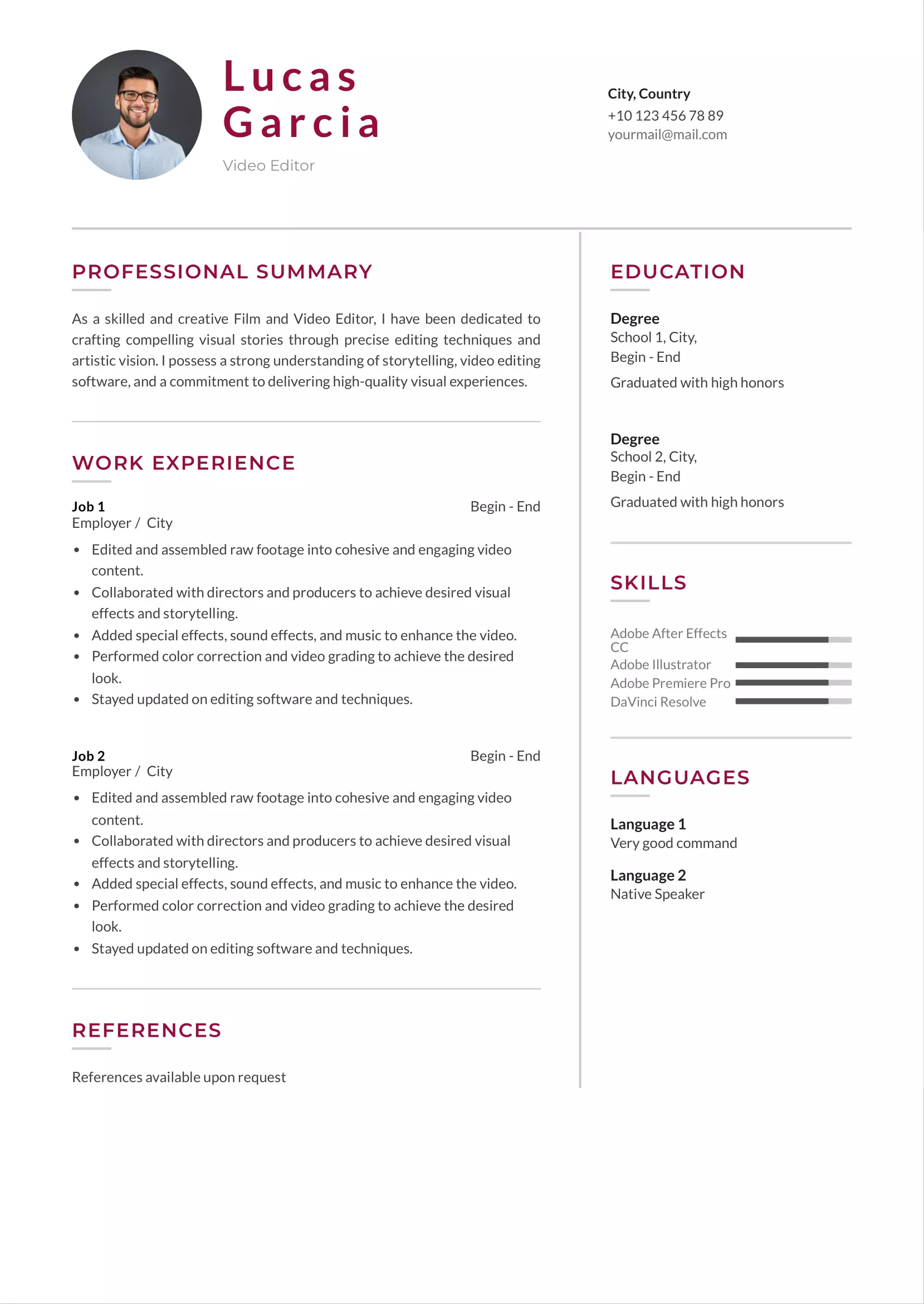 video editor resume CV examples